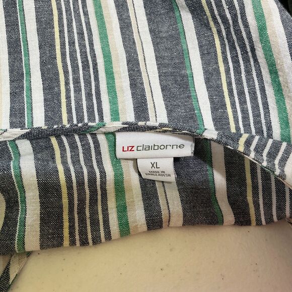 Liz ClaiborneWoman's Striped Button Front Shirt Cap Sleeves Size XL Linen Blend - Picture 5 of 8
